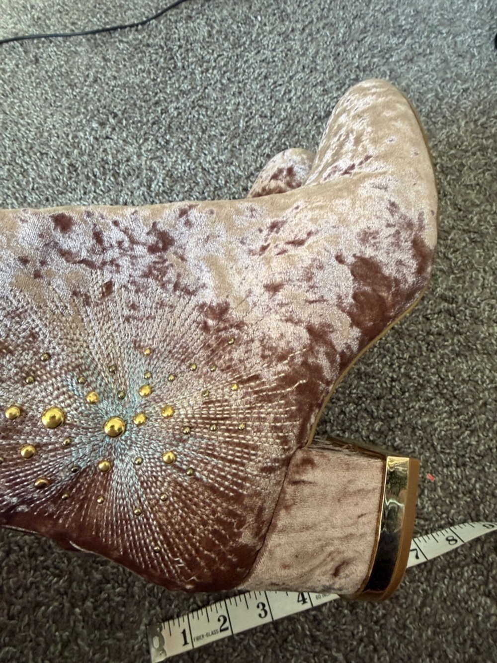 Crushed Velvet Embellished Ankle Boots in Blush/Brown/Mauve size 10 - Picture 4 of 12